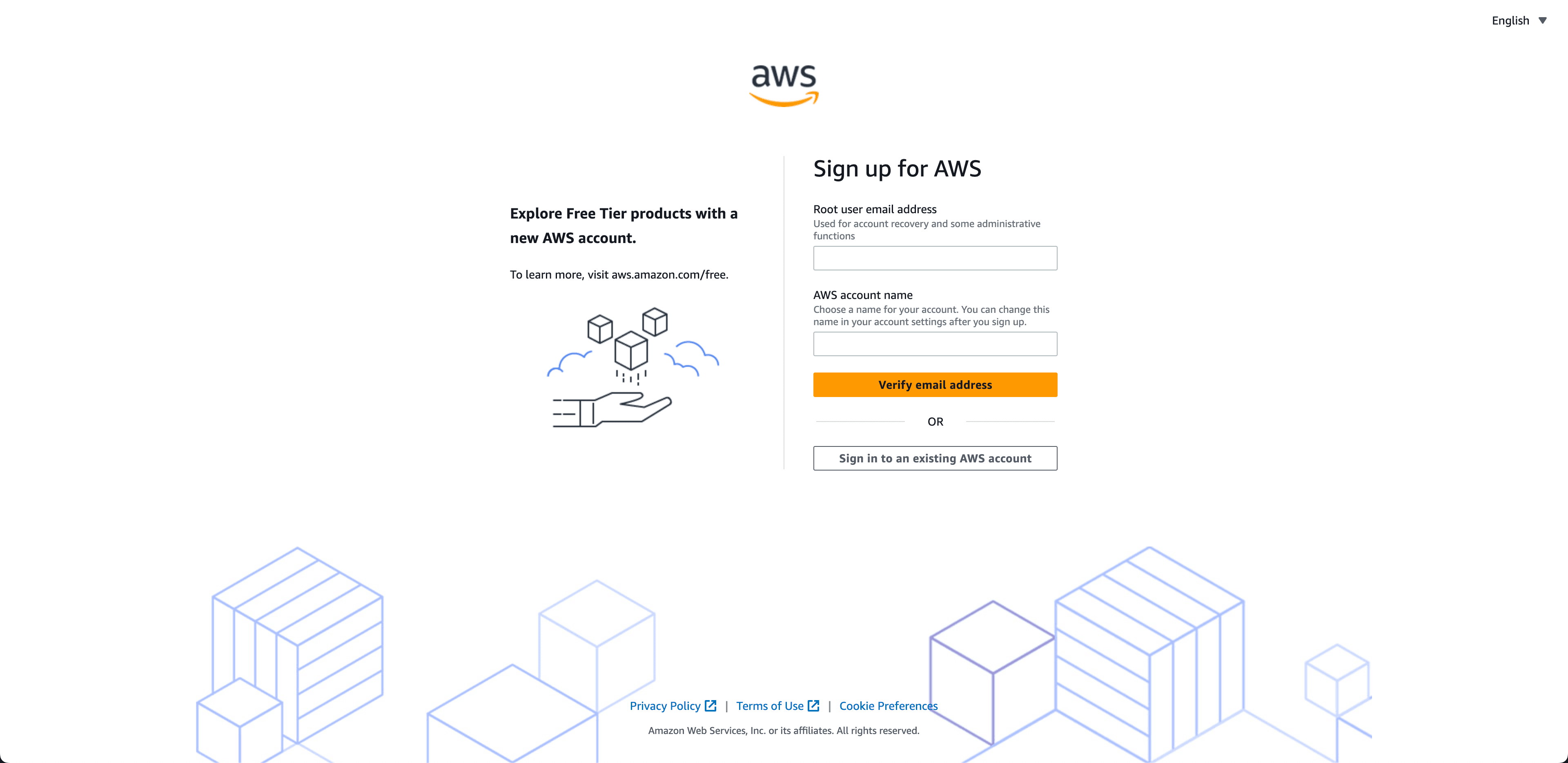 Amazon AWS Sign Up Page