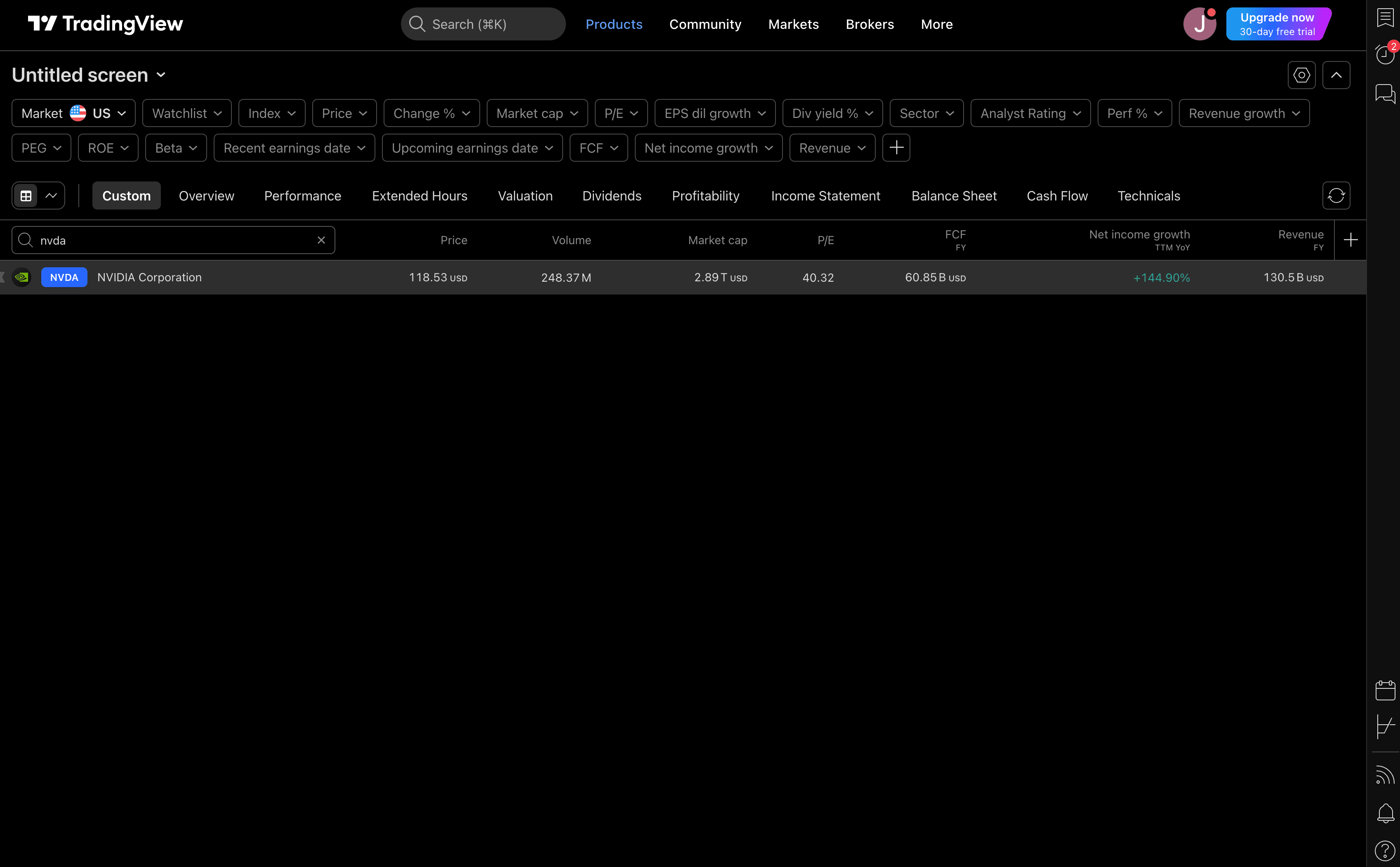 Screener Search For NVDA